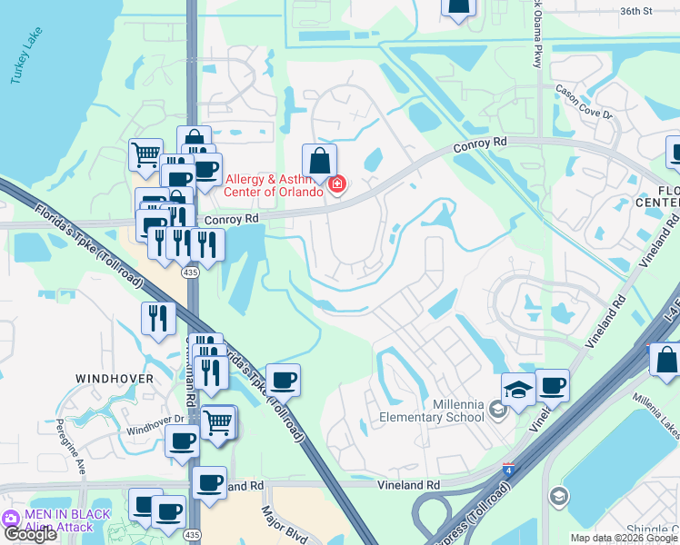 map of restaurants, bars, coffee shops, grocery stores, and more near 4824 Cypress Woods Drive in Orlando