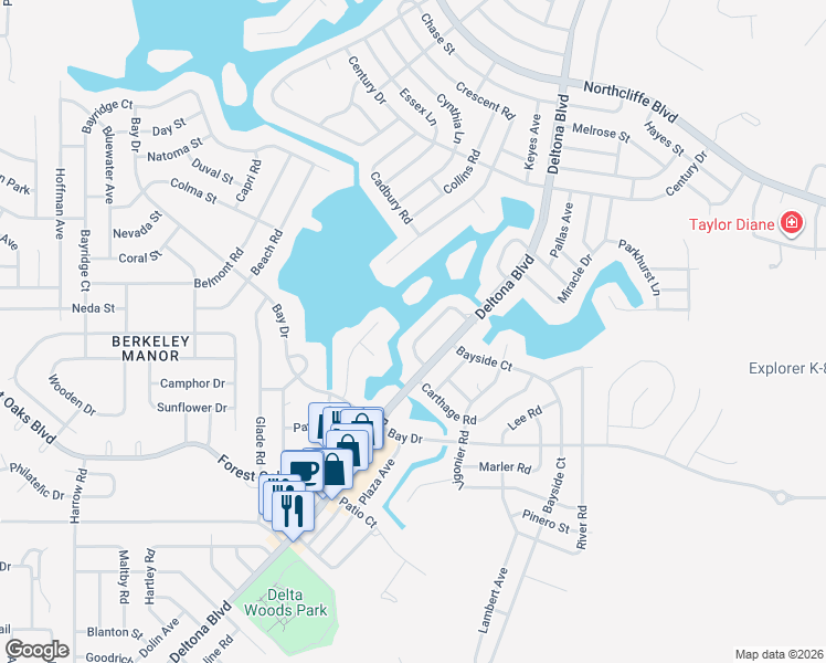 map of restaurants, bars, coffee shops, grocery stores, and more near 4227 Surfside Circle in Spring Hill