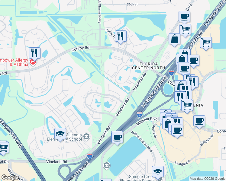 map of restaurants, bars, coffee shops, grocery stores, and more near 4721 Walden Circle in Orlando