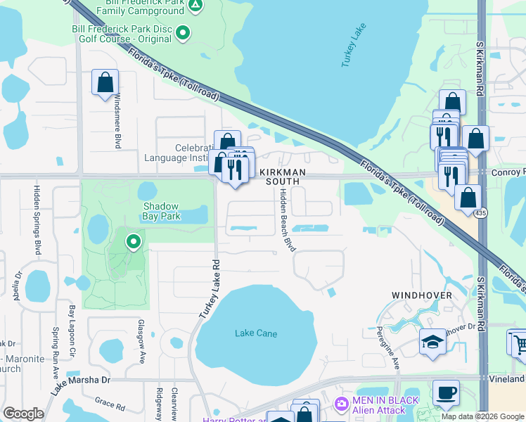 map of restaurants, bars, coffee shops, grocery stores, and more near 6623 Winder Oaks Boulevard in Orlando