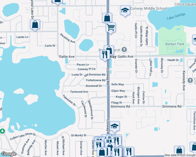 map of restaurants, bars, coffee shops, grocery stores, and more near 4222 Old Dominion Road in Orlando