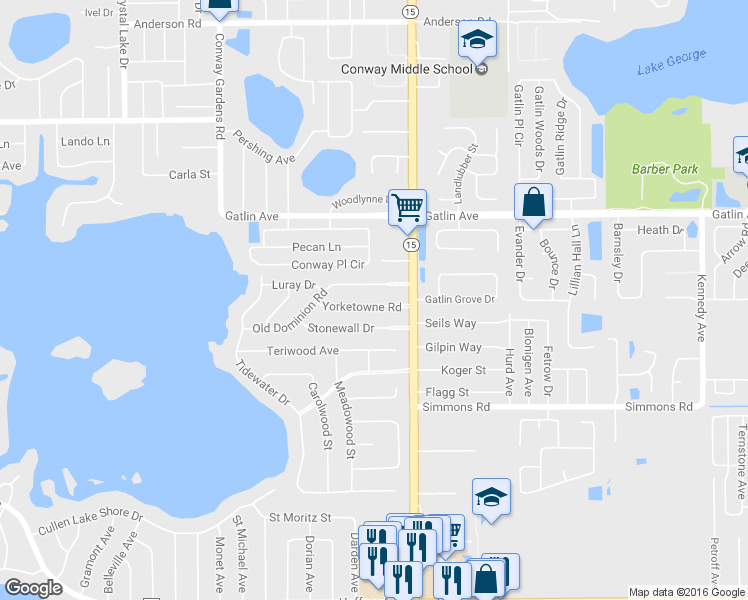 map of restaurants, bars, coffee shops, grocery stores, and more near 4222 Old Dominion Road in Orlando