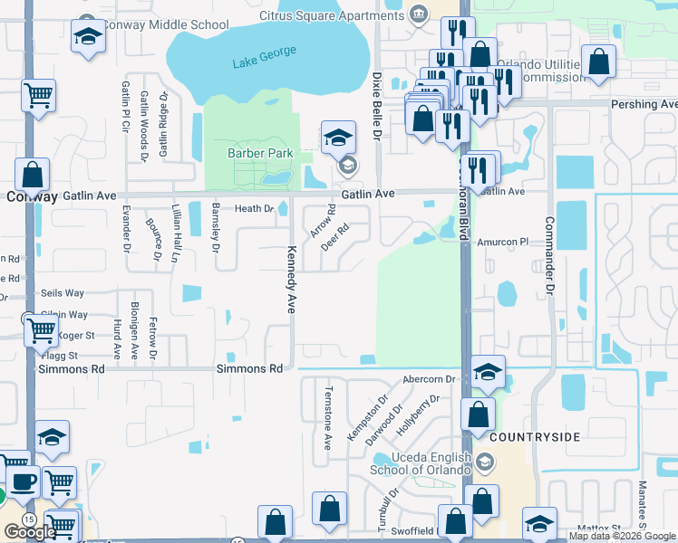map of restaurants, bars, coffee shops, grocery stores, and more near 4786 Indian Gap Drive in Orlando