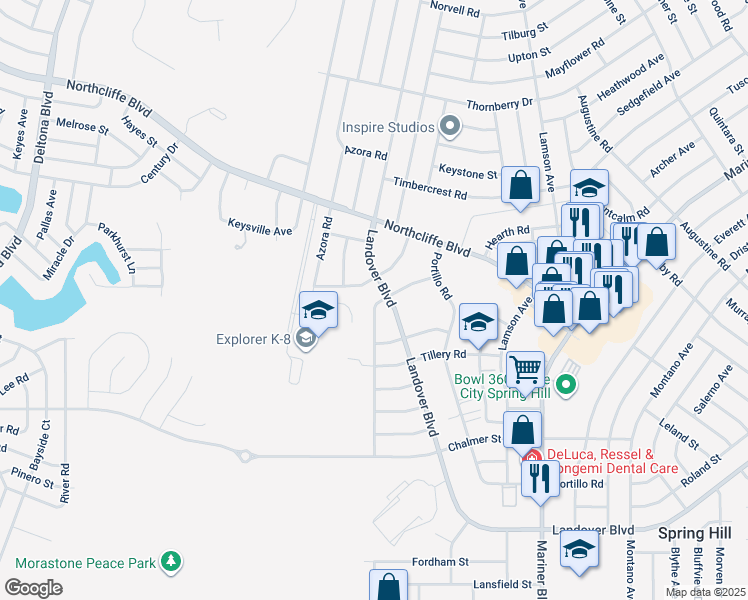 map of restaurants, bars, coffee shops, grocery stores, and more near 4167 Jason Road in Spring Hill
