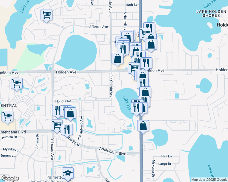map of restaurants, bars, coffee shops, grocery stores, and more near 4715 Rio Grande Avenue in Orlando