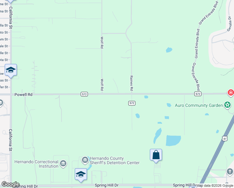 map of restaurants, bars, coffee shops, grocery stores, and more near 16991-17133 Powell Road in Brooksville