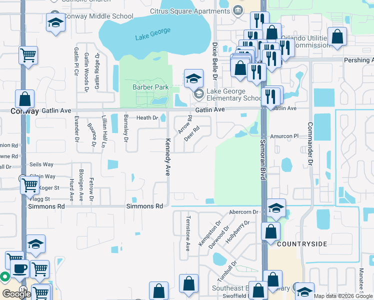 map of restaurants, bars, coffee shops, grocery stores, and more near 4786 Indian Gap Drive in Orlando