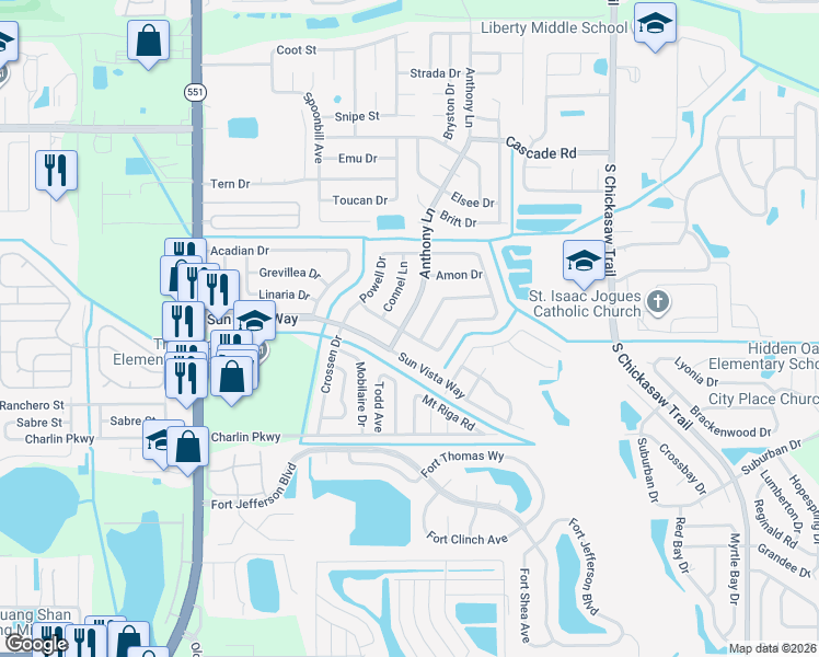 map of restaurants, bars, coffee shops, grocery stores, and more near 4244 Anthony Lane in Orlando