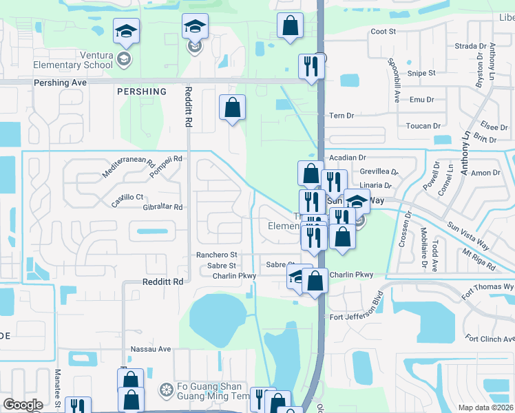 map of restaurants, bars, coffee shops, grocery stores, and more near 7400-7458 Molokai Street in Orlando