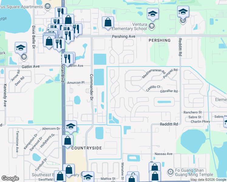 map of restaurants, bars, coffee shops, grocery stores, and more near 2868 Campfire Lane in Orlando