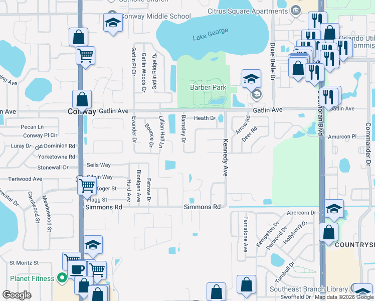 map of restaurants, bars, coffee shops, grocery stores, and more near 5110 Formby Drive in Orlando
