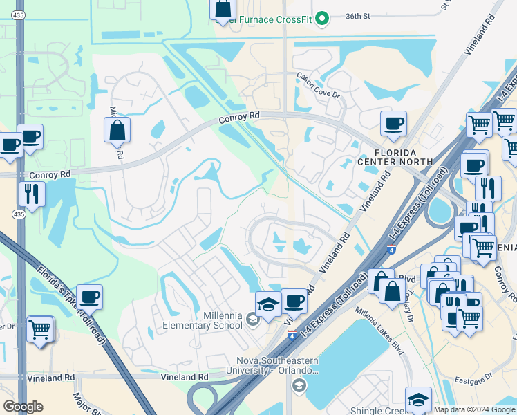 map of restaurants, bars, coffee shops, grocery stores, and more near 4757 Walden Circle in Orlando