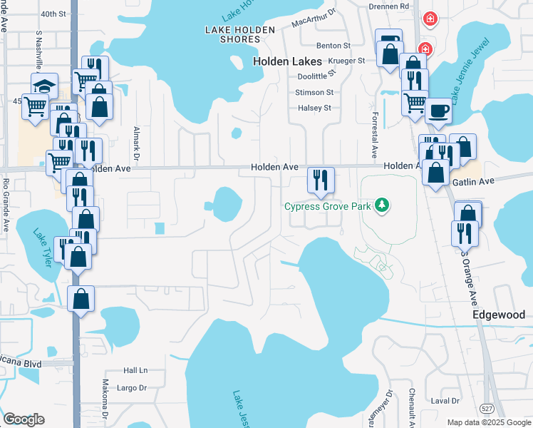 map of restaurants, bars, coffee shops, grocery stores, and more near 4832 Legacy Oaks Drive in Orlando