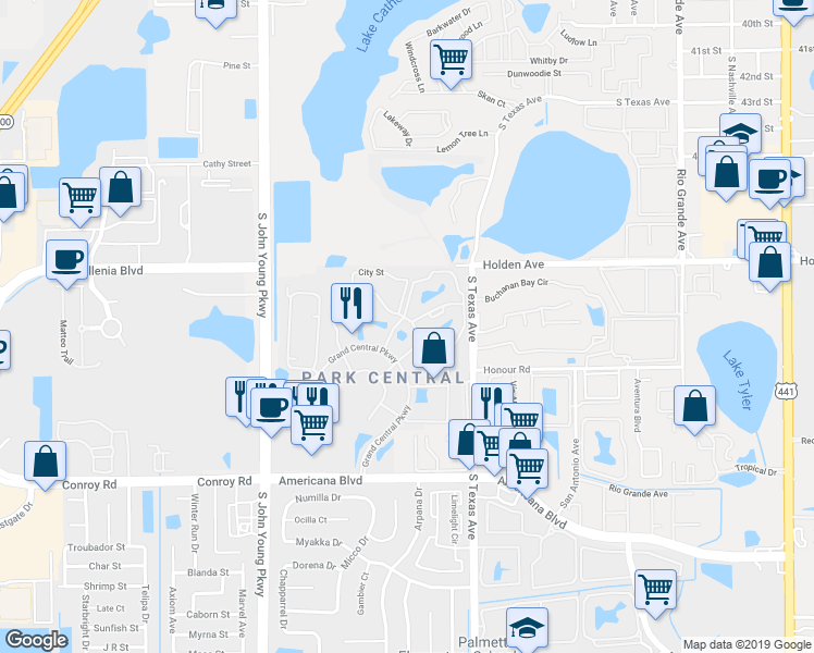 map of restaurants, bars, coffee shops, grocery stores, and more near 2210 Yankee Place in Orlando