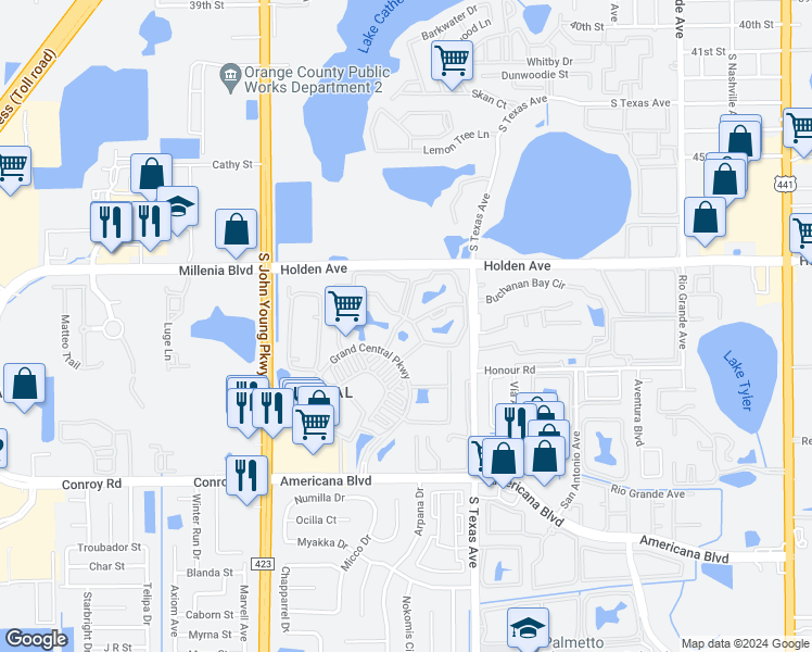 map of restaurants, bars, coffee shops, grocery stores, and more near 2230 Yankee Place in Orlando