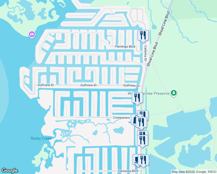 map of restaurants, bars, coffee shops, grocery stores, and more near 4260 Columbus Drive in Hernando Beach