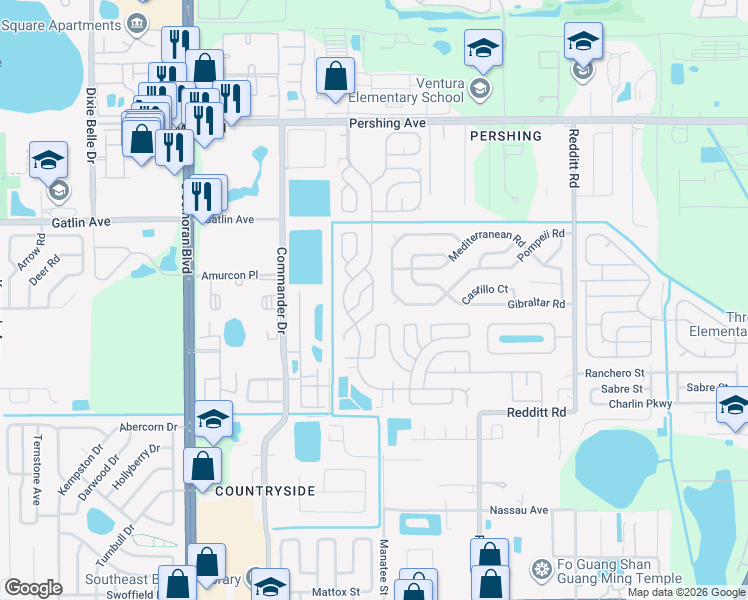 map of restaurants, bars, coffee shops, grocery stores, and more near 2869 Buckskin Road in Orlando
