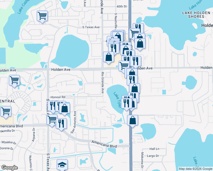 map of restaurants, bars, coffee shops, grocery stores, and more near 1470 Holden Avenue in Orlando