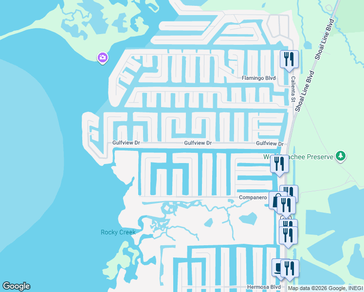 map of restaurants, bars, coffee shops, grocery stores, and more near 3336 Gulfview Drive in Hernando Beach