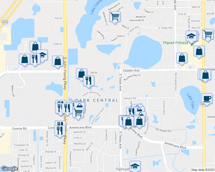 map of restaurants, bars, coffee shops, grocery stores, and more near 2226 Metropolitan Way in Orlando