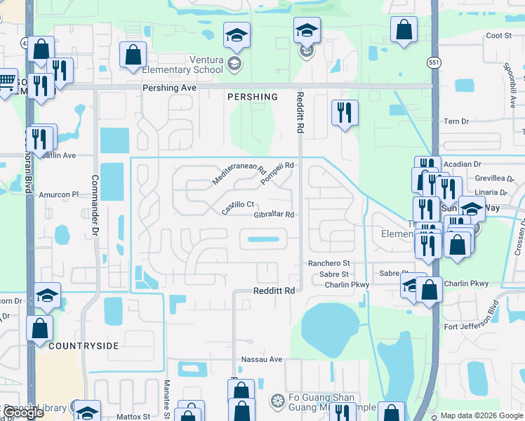 map of restaurants, bars, coffee shops, grocery stores, and more near 6945 Gibraltar Road in Orlando