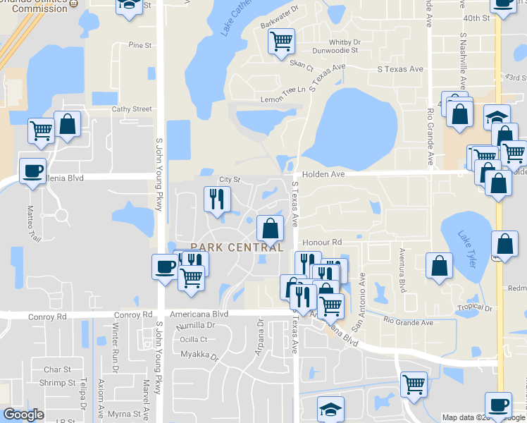 map of restaurants, bars, coffee shops, grocery stores, and more near 2226 Metropolitan Way in Orlando