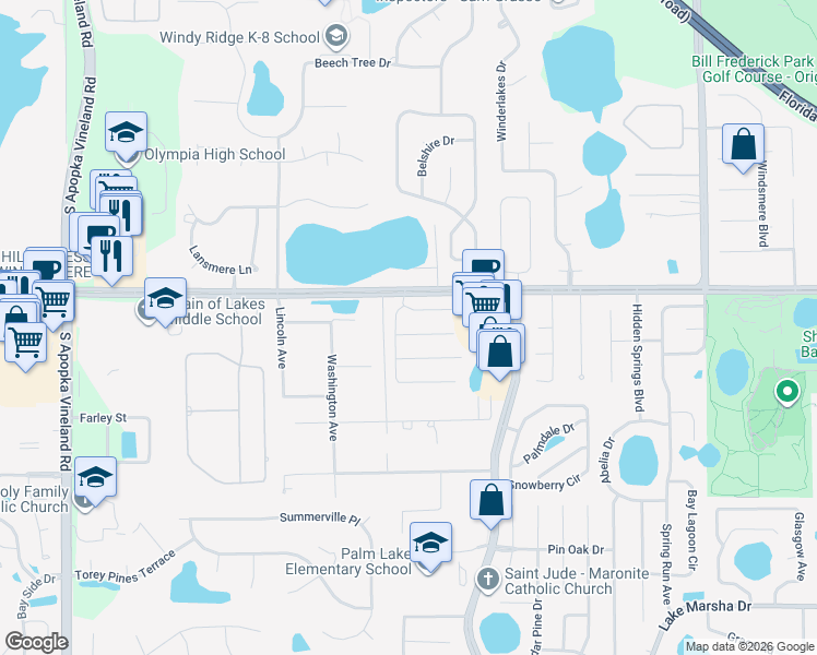 map of restaurants, bars, coffee shops, grocery stores, and more near 8039 Landgrove Court in Orlando