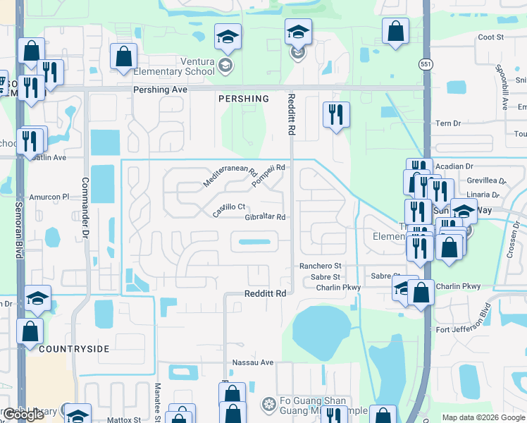map of restaurants, bars, coffee shops, grocery stores, and more near 6945 Gibraltar Road in Orlando