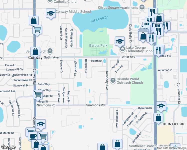 map of restaurants, bars, coffee shops, grocery stores, and more near 5110 Formby Drive in Orlando