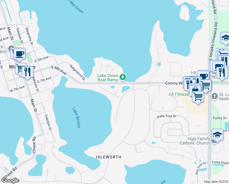 map of restaurants, bars, coffee shops, grocery stores, and more near 9719 Chestnut Ridge Drive in Windermere