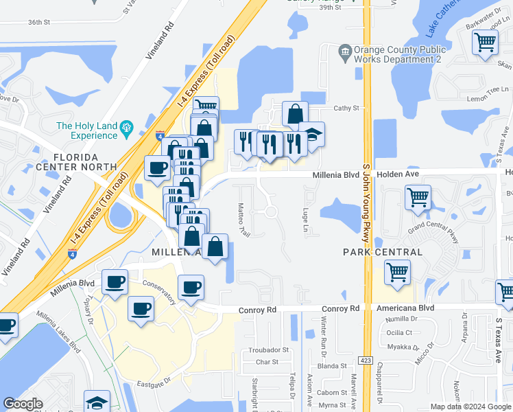 map of restaurants, bars, coffee shops, grocery stores, and more near 4859 Fiorazante Avenue in Orlando