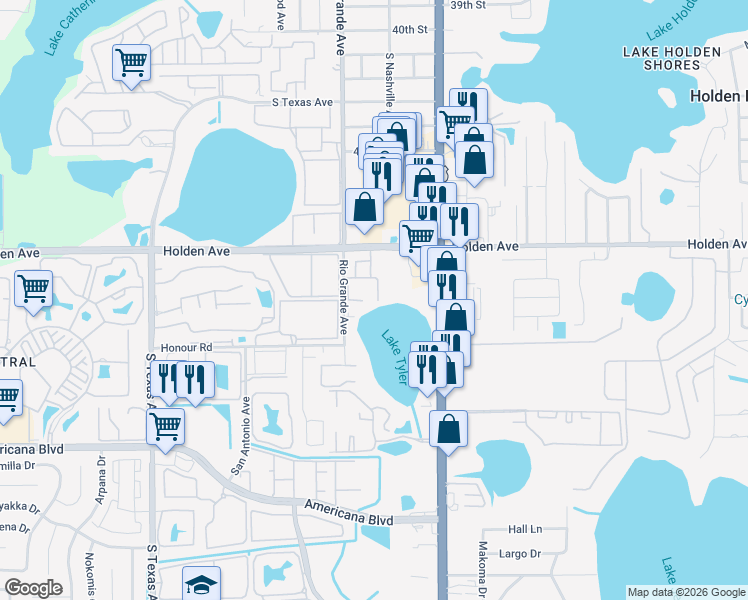 map of restaurants, bars, coffee shops, grocery stores, and more near 1330 Holden Avenue in Orlando