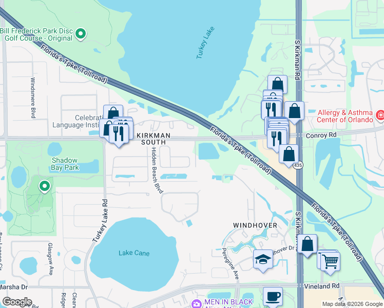 map of restaurants, bars, coffee shops, grocery stores, and more near 6337 Huntsville Street in Orlando