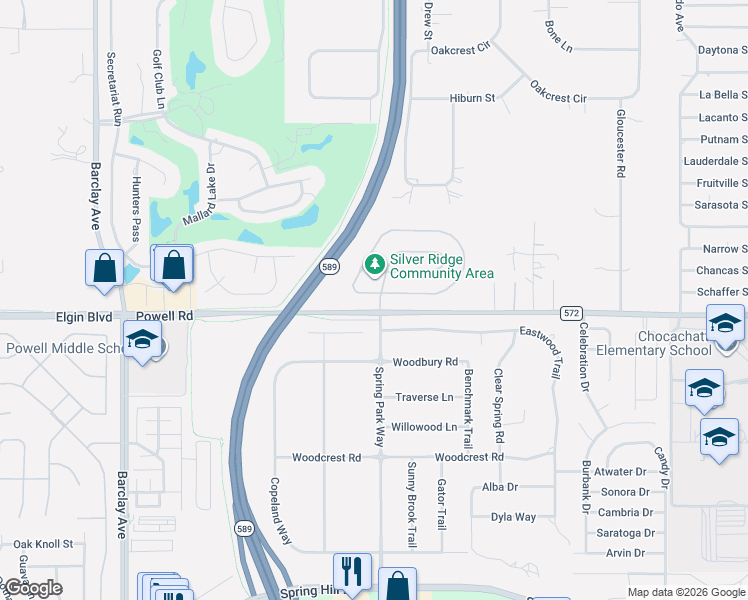 map of restaurants, bars, coffee shops, grocery stores, and more near 15114 Durango Circle in Brooksville