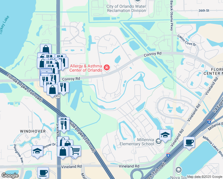 map of restaurants, bars, coffee shops, grocery stores, and more near 4897 Cypress Woods Drive in Orlando