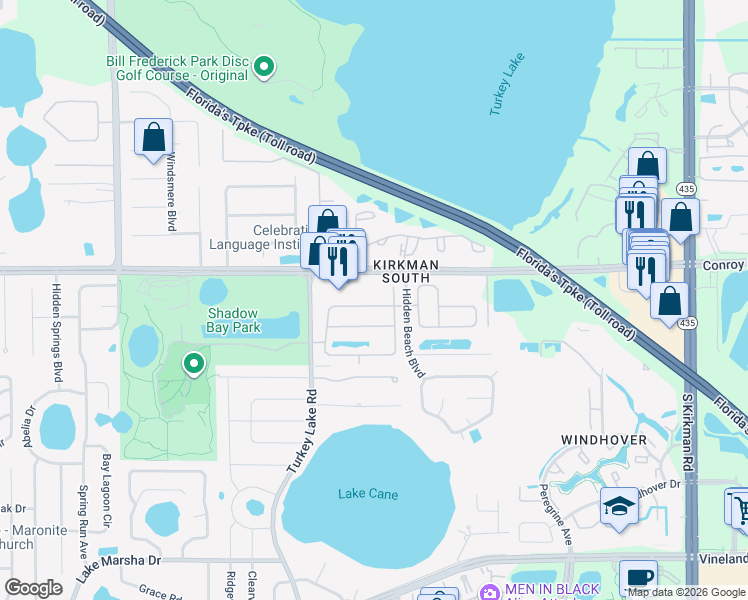 map of restaurants, bars, coffee shops, grocery stores, and more near 6623 Winder Oaks Boulevard in Orlando