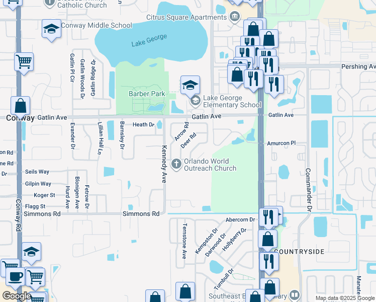 map of restaurants, bars, coffee shops, grocery stores, and more near 4786 Indian Gap Drive in Orlando
