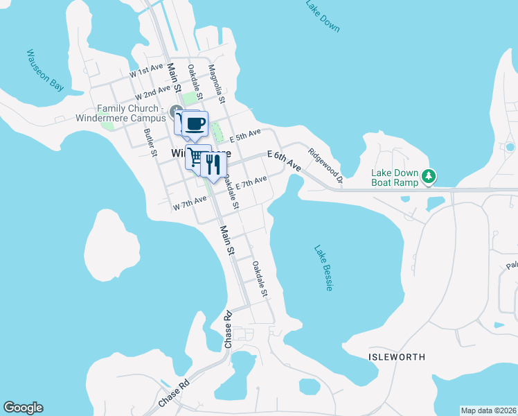 map of restaurants, bars, coffee shops, grocery stores, and more near 234 East 8th Avenue in Windermere