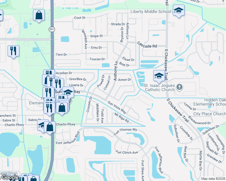 map of restaurants, bars, coffee shops, grocery stores, and more near 4244 Anthony Lane in Orlando
