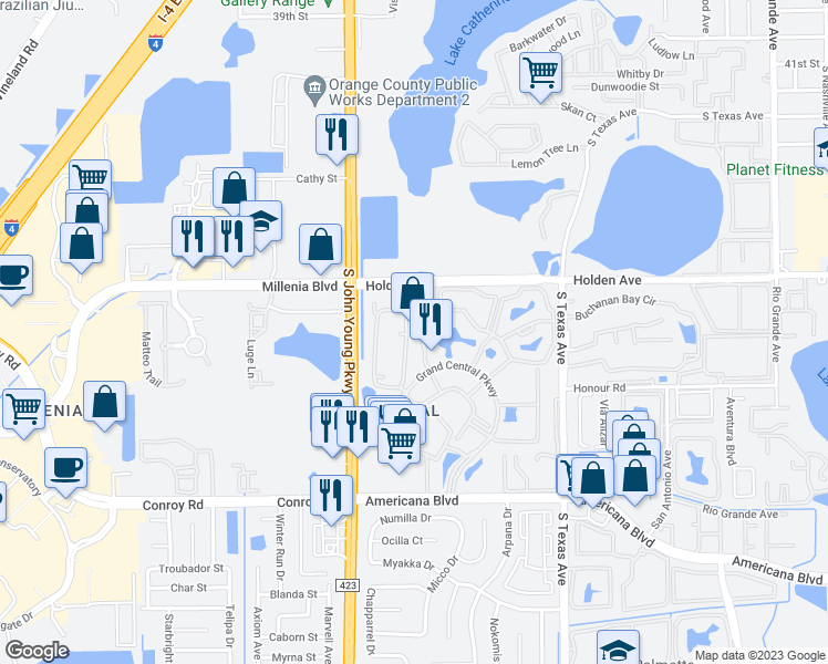map of restaurants, bars, coffee shops, grocery stores, and more near 5073 Wellington Park Circle in Orlando