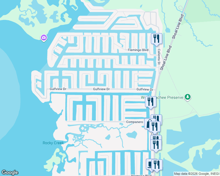 map of restaurants, bars, coffee shops, grocery stores, and more near 3393 Gulfview Drive in Hernando Beach