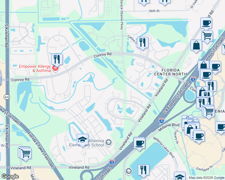 map of restaurants, bars, coffee shops, grocery stores, and more near 4757 Walden Circle in Orlando