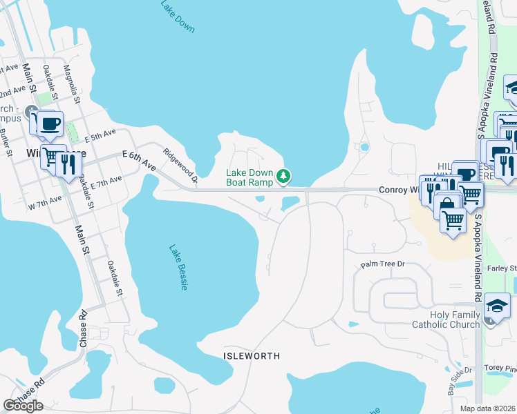 map of restaurants, bars, coffee shops, grocery stores, and more near 9719 Chestnut Ridge Drive in Windermere
