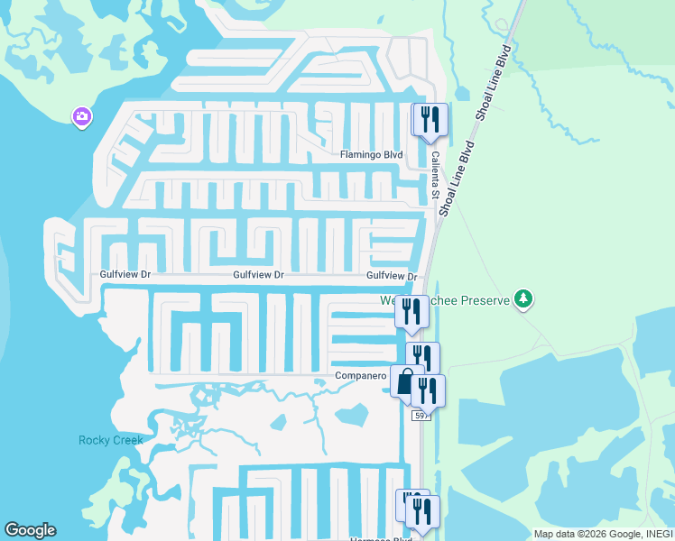 map of restaurants, bars, coffee shops, grocery stores, and more near 4260 Columbus Drive in Hernando Beach