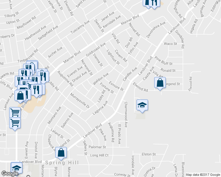 map of restaurants, bars, coffee shops, grocery stores, and more near 11475 Fortune Street in Spring Hill