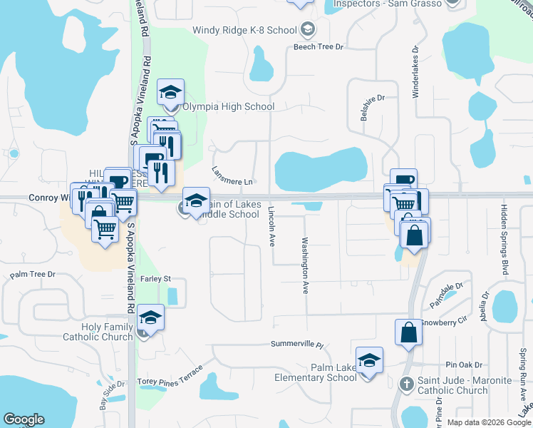 map of restaurants, bars, coffee shops, grocery stores, and more near 4716 Lincoln Avenue in Orlando