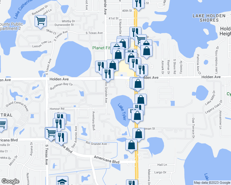 map of restaurants, bars, coffee shops, grocery stores, and more near 1330 Holden Avenue in Orlando