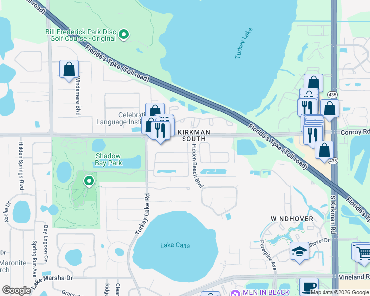 map of restaurants, bars, coffee shops, grocery stores, and more near 6623 Winder Oaks Boulevard in Orlando