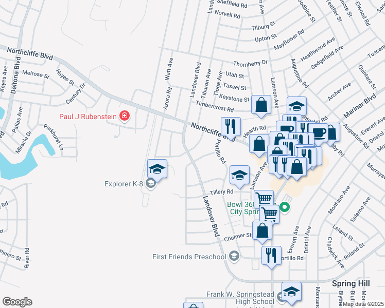 map of restaurants, bars, coffee shops, grocery stores, and more near 4205 Jason Road in Spring Hill