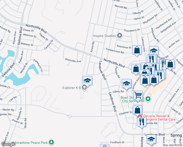 map of restaurants, bars, coffee shops, grocery stores, and more near 4313 Millwood Road in Spring Hill